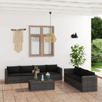 vidaXL Patio Lounge Set-8 Piece Sectional Sofa-PE Rattan-Outdoor Furniture-Gray-with Cushions & Pillows-Modular Design