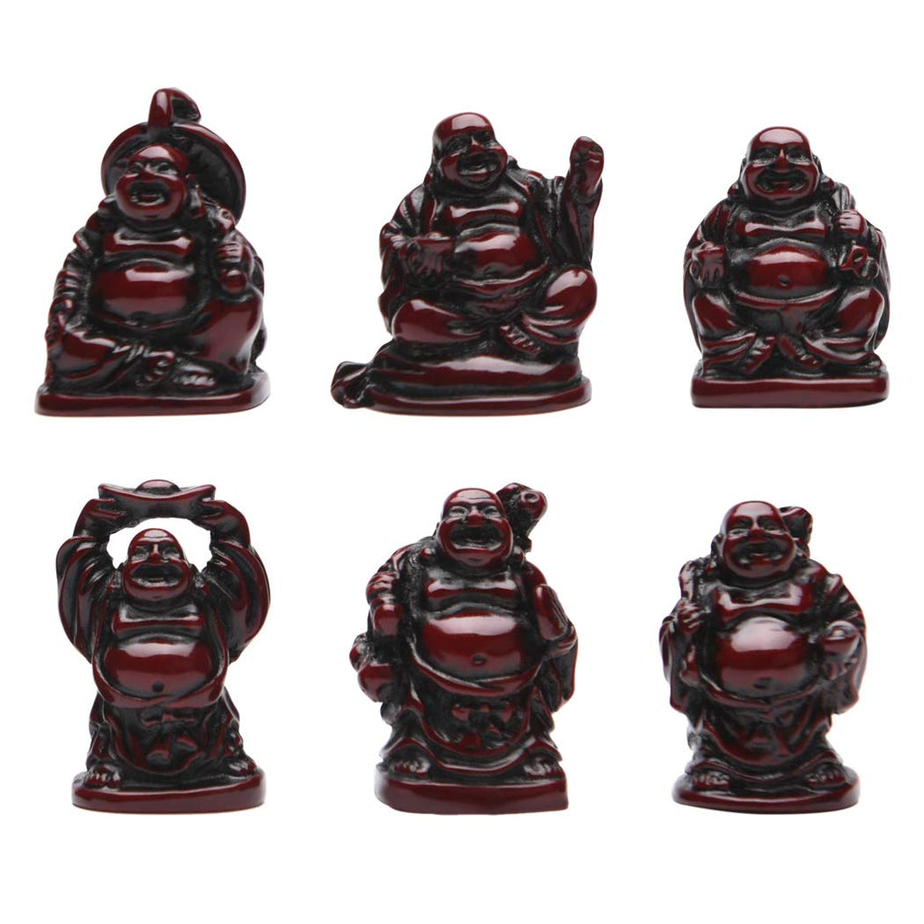 BRABUD 1' Red Resin Laughing Buddha Maitreya Figurines Collection Gift Home Office Desk Decor Flower Pot Statue Decoration Set 