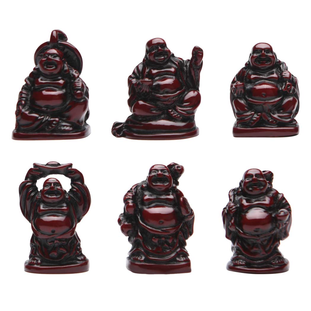 BRABUD 1' Red Resin Laughing Buddha Maitreya Figurines Collection Gift Home Office Desk Decor Flower Pot Statue Decoration Set 