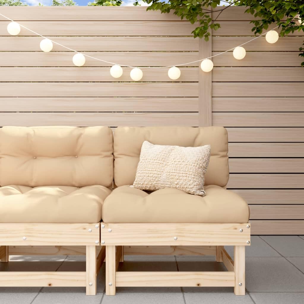 vidaXL Solid Pinewood Middle Sofa - Comfortable Outdoor Seating with Untreated Wood Frame and Beige Cushions - Modular Garden Furniture