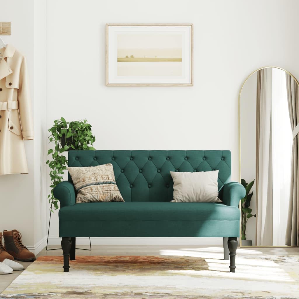 vidaXL 47" W Small Loveseat, Fabric Chesterfield Sofa with Button Tufting & Rolled Armrests for Small Spaces, 2 Seater Couch for Living Room & Bedroom, Dark Green