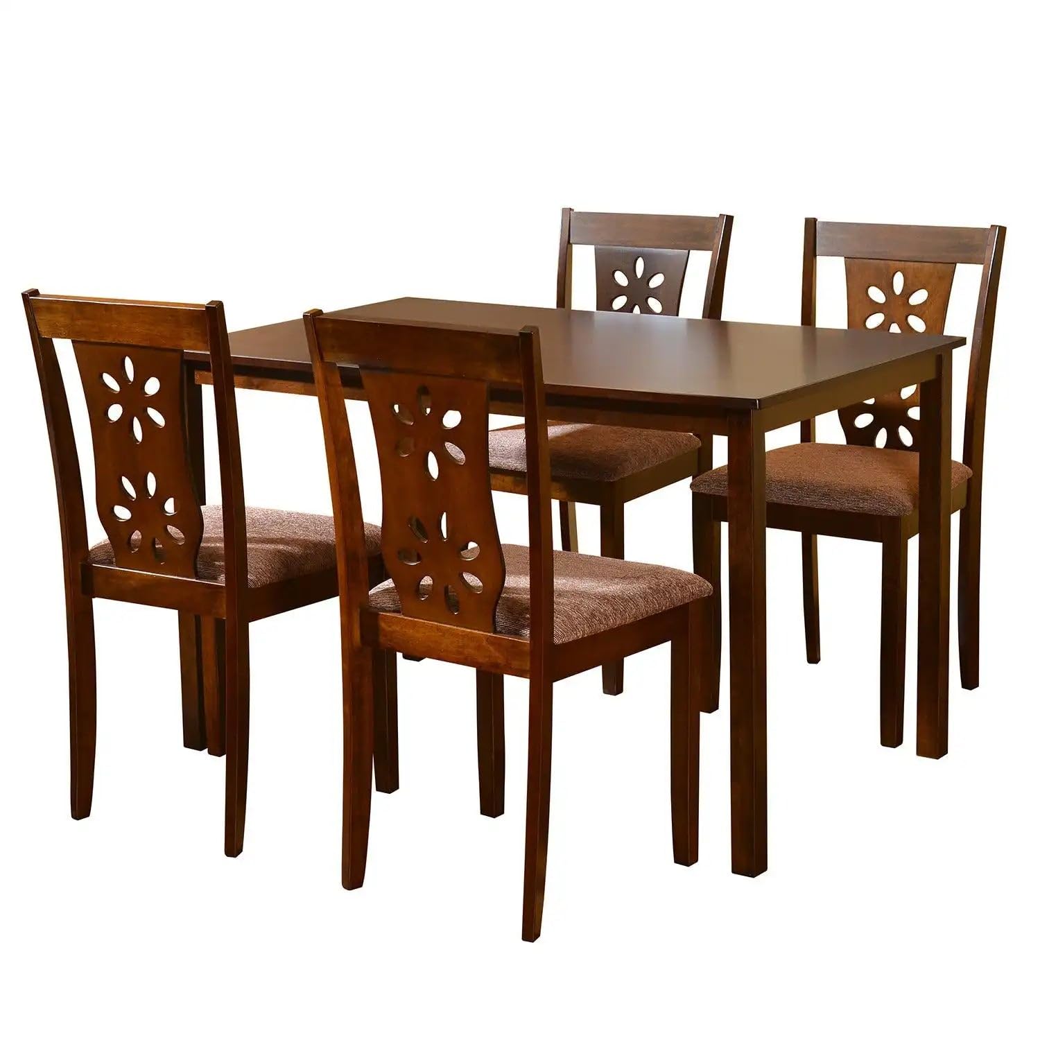 Nilkamal @Home Sutlej Solid Rubber Wood Dining Table 4 Seater| Four Seater Wooden Table With Four Chairs With Cushion| Dining Ro