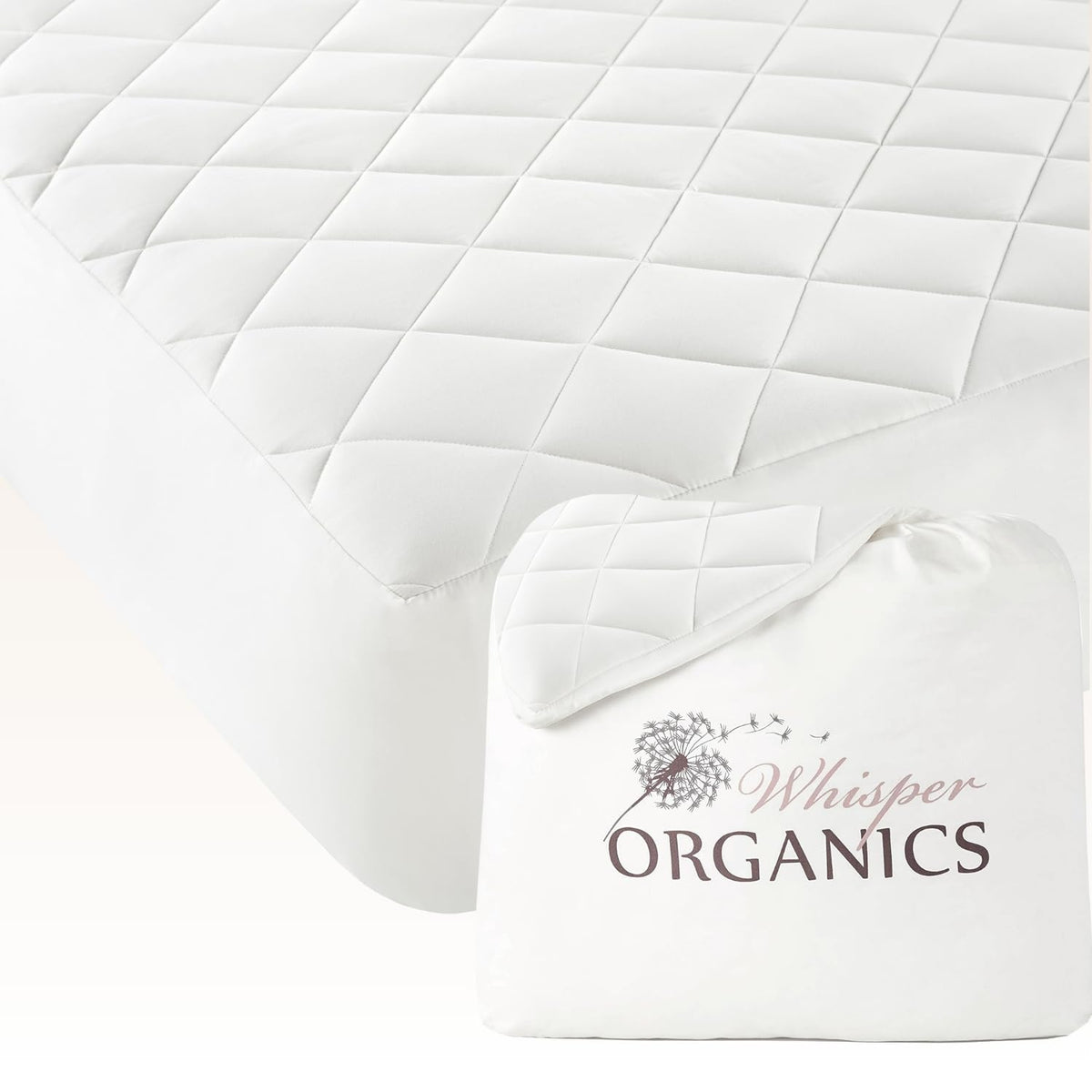 Whisper Organics Luxury Quilted Mattress Cover - Exquisite Softness, 100% Organic Cotton, 17-Inch Deep Pocket, King, Pure White
