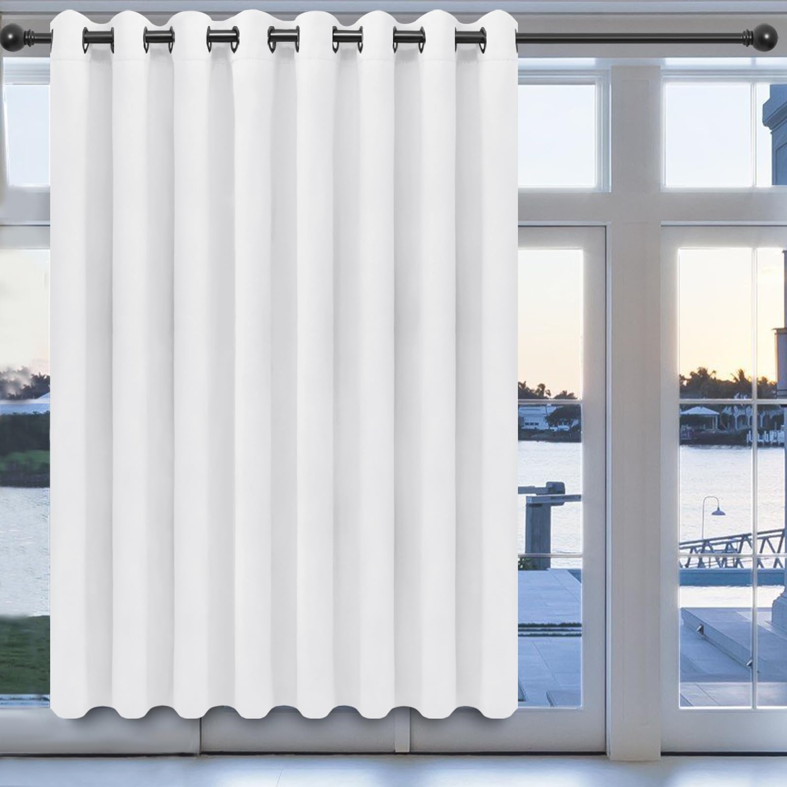 Easy-Going Blackout Door Curtains For Bedroom, Solid Thermal Insulated Grommet And Noise Reduction Window Drapes, Room Darkening Curtains For Living Room, 1 Panel (100X84 In, White)