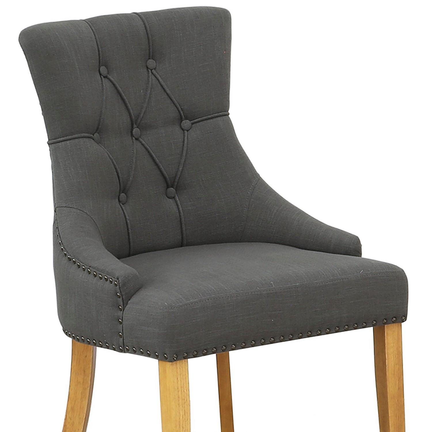 East West Furniture Anfr3-Oak-20 Antique 3 Piece Kitchen Set Contains A Round Room Table With Pedestal And 2 Dark Gotham Linen Fabric Parsons Dining Chairs, 36X36 Inch, Oak