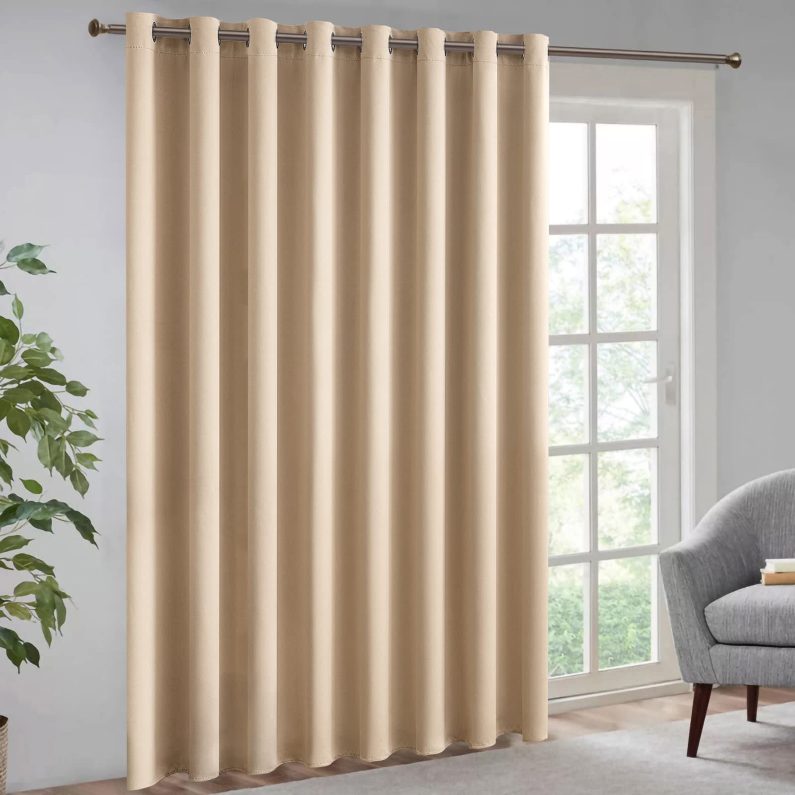 Miulee Beige Blackout Curtain For Living Room Sliding Glass Door Vertical Blind For Room Darkening Extra Wide Window Drapes Grom