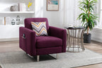 Lilola Home Victoria Purple Linen Fabric Armchair with Metal Legs, Side Pockets, and Pillow