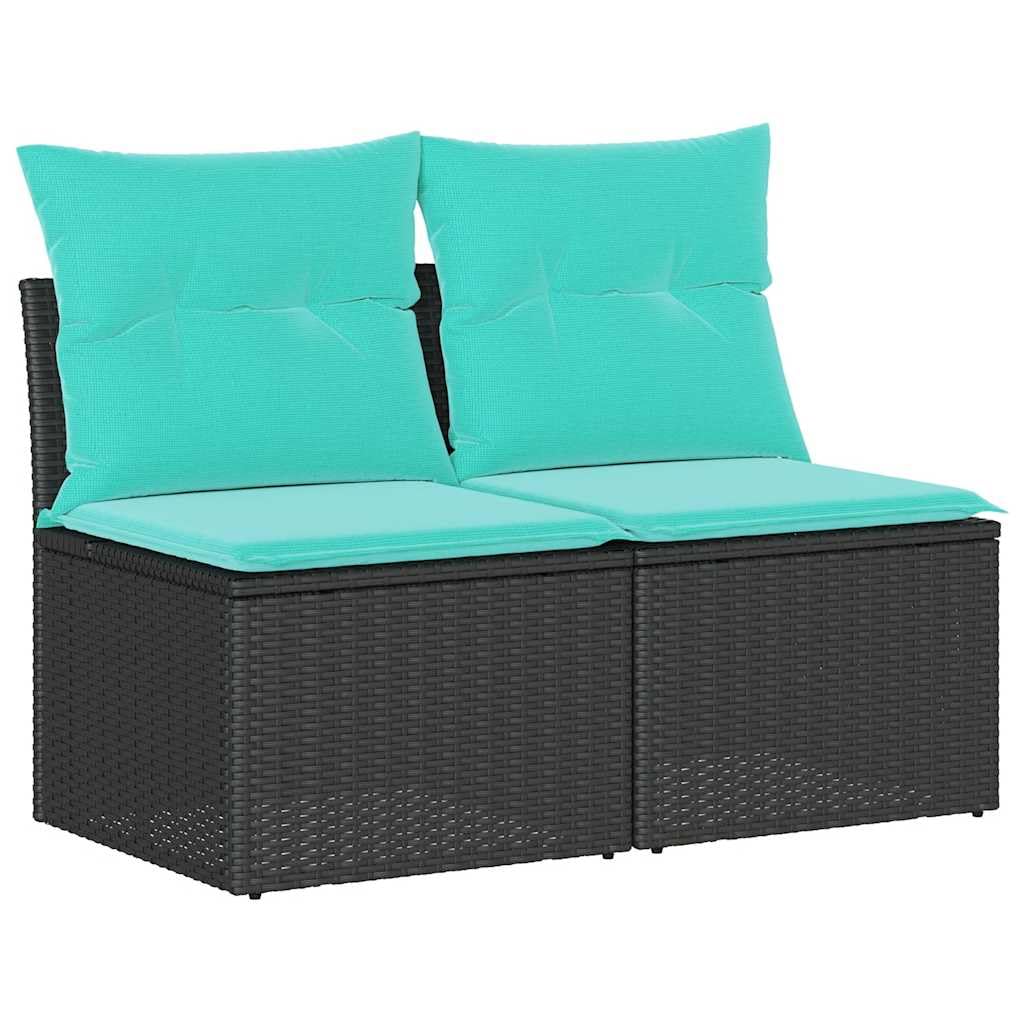 vidalXL 4 Piece Patio Sofa Set - Black Poly Rattan with Blue Cushions, Storage Function, Modular Design, for Outdoor Garden Terrace