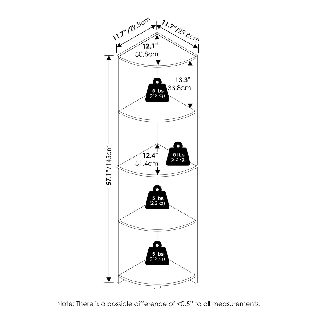 Furinno Econ 4-Tier Corner Shelf Bookcase, Bookshelf, Espresso