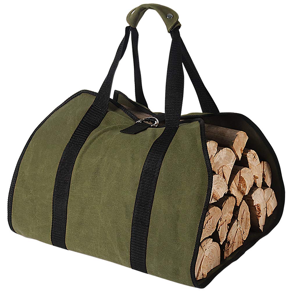Tenn Well Wood Carrier for Firewood, 38in x 18in 16oz Waxed Canvas Firewood Carrier Log Tote Bag with Handles Securing Straps fo