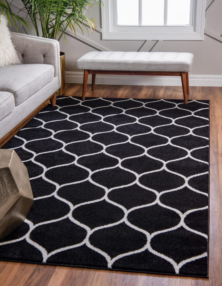 Unique Loom Trellis Frieze Collection Area Rug - Rounded (3' 3'' X 5' 3'', Black/ Ivory)