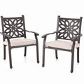 Sophia & William 2 Pieces Cast Aluminium Patio Dining Chairs Bronze With Cushions, Oversize Powder-Coating Outdoor Armchairs For