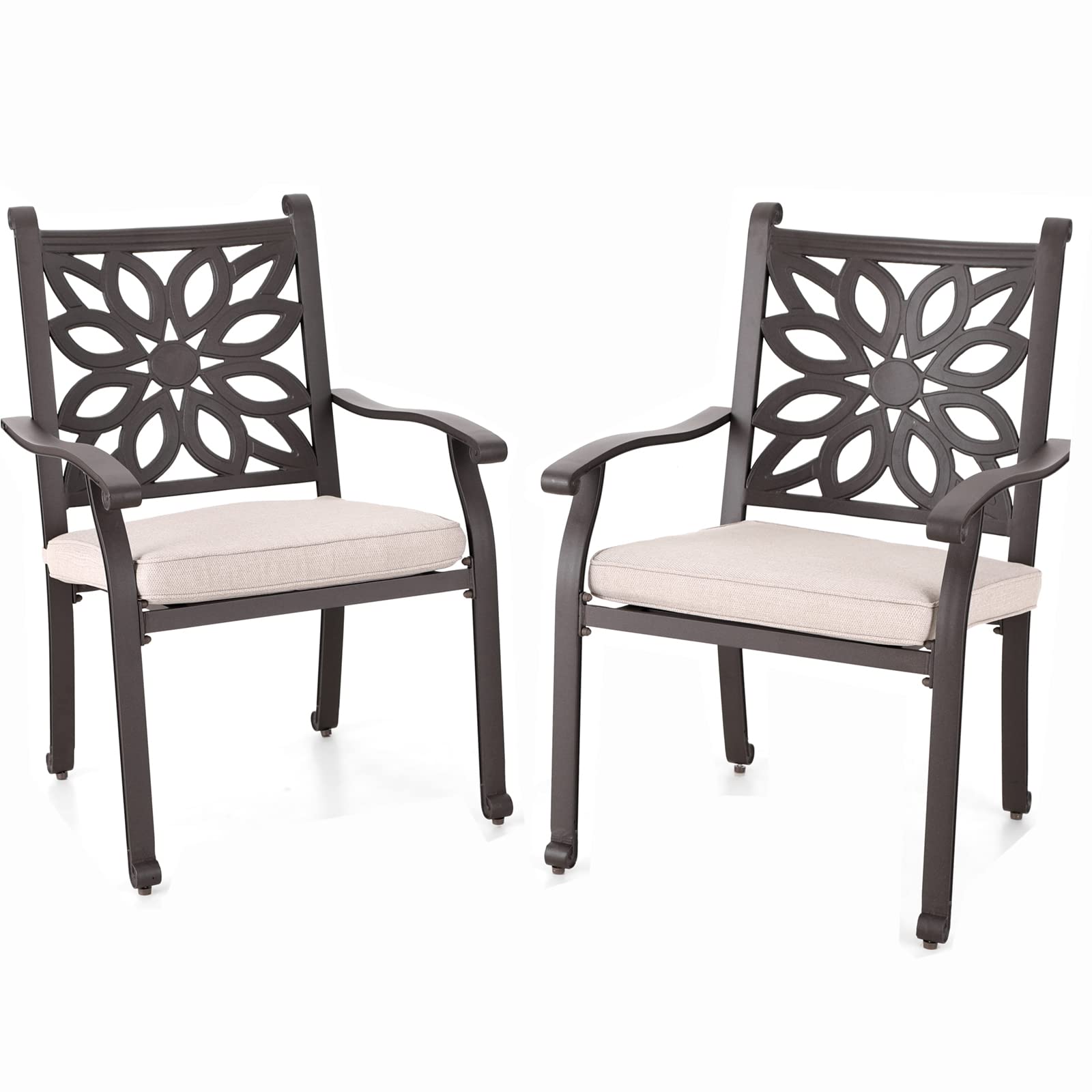 Sophia & William 2 Pieces Cast Aluminium Patio Dining Chairs Bronze With Cushions, Oversize Powder-Coating Outdoor Armchairs For