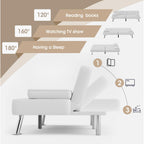 Flamaker Futon Sofa Bed Modern Folding Futon Set Pu Leather Convertible Recliner Lounge For Living Room With 2 Cup Holders, Removable Armrests (Pu Leather, White)