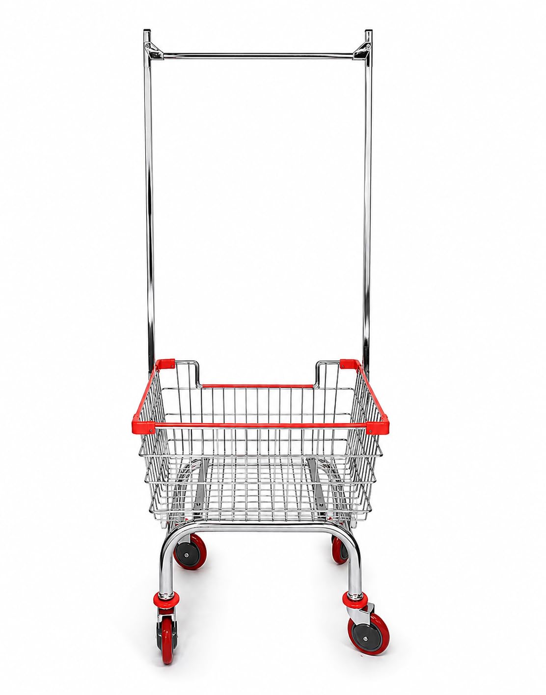 CHAMINUSA Laundry Cart Chrome Coated with Double Pole Rack, 2.5Bu (Red or Blue Trim) (Red)