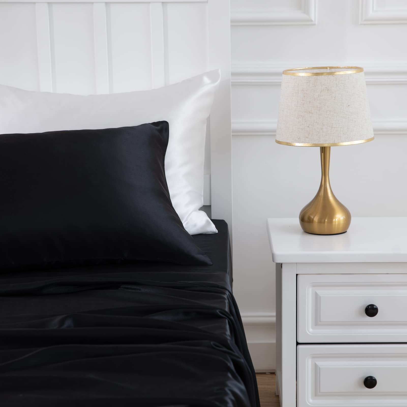 Golal Satin Sheets Twin Size - 3 Pieces Luxury Silky Soft Bed Sheets For Kids, Wrinkle-Free Black Satin Silk Sheet Set With 1 Deep Pocket Fitted Sheet, 1 Flat Sheet, 1 Pillow Case