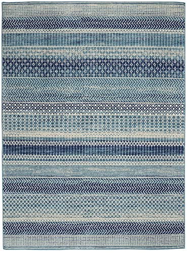 HomeRoots Polypropylene 5’ x 7’ Navy Blue Ornate Stripes Area Rug