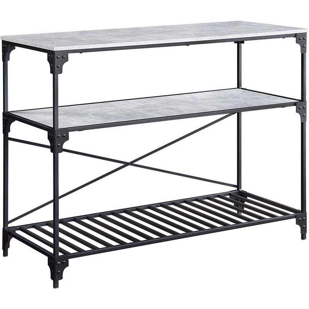 Acme Jakob 3 Tier Shelves Kitchen Island with Metal Frame in Black and Concrete