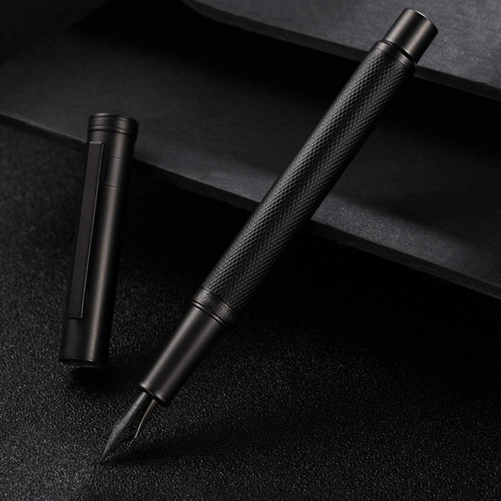 Hongdian Black Forest Metal Fountain Pen, Beautiful Tree Texture Medium Nib Writing Office Pen