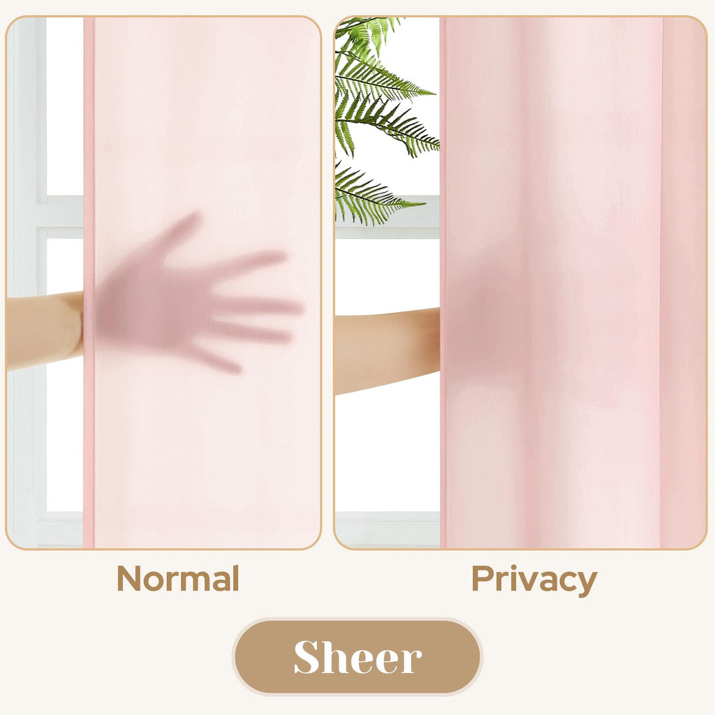 Homeideas Non-See-Through Blush Pink Privacy Sheer Curtains 52 X 63 Inches Long 2 Panels Sheer Curtains Light Filtering Window Curtains Drapes For Bedroom Living Room