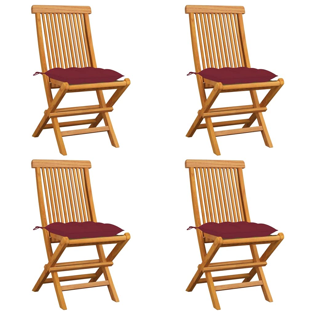 Vidaxl Patio Chairs - Set Of 2, Foldable Teak Wood With Wine Red Cushions, Solid Wood Outdoor/Indoor Seating For Garden, Deck, Patio - 18.5&quot;X23.6&quot;X35&quot;