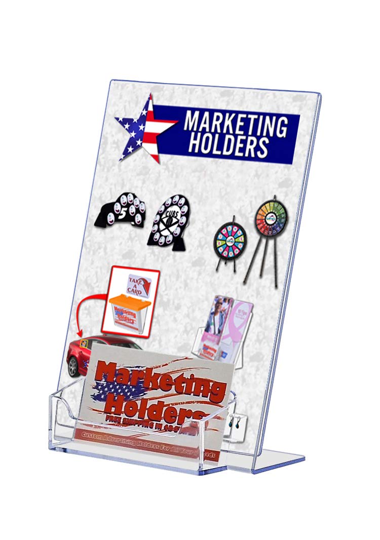 Marketing Holders 5 Pack Acrylic Sign Holder 5' X 7' With 3.5' X 2' Business Card Pocket Slant Back Side Load Clear Table Te