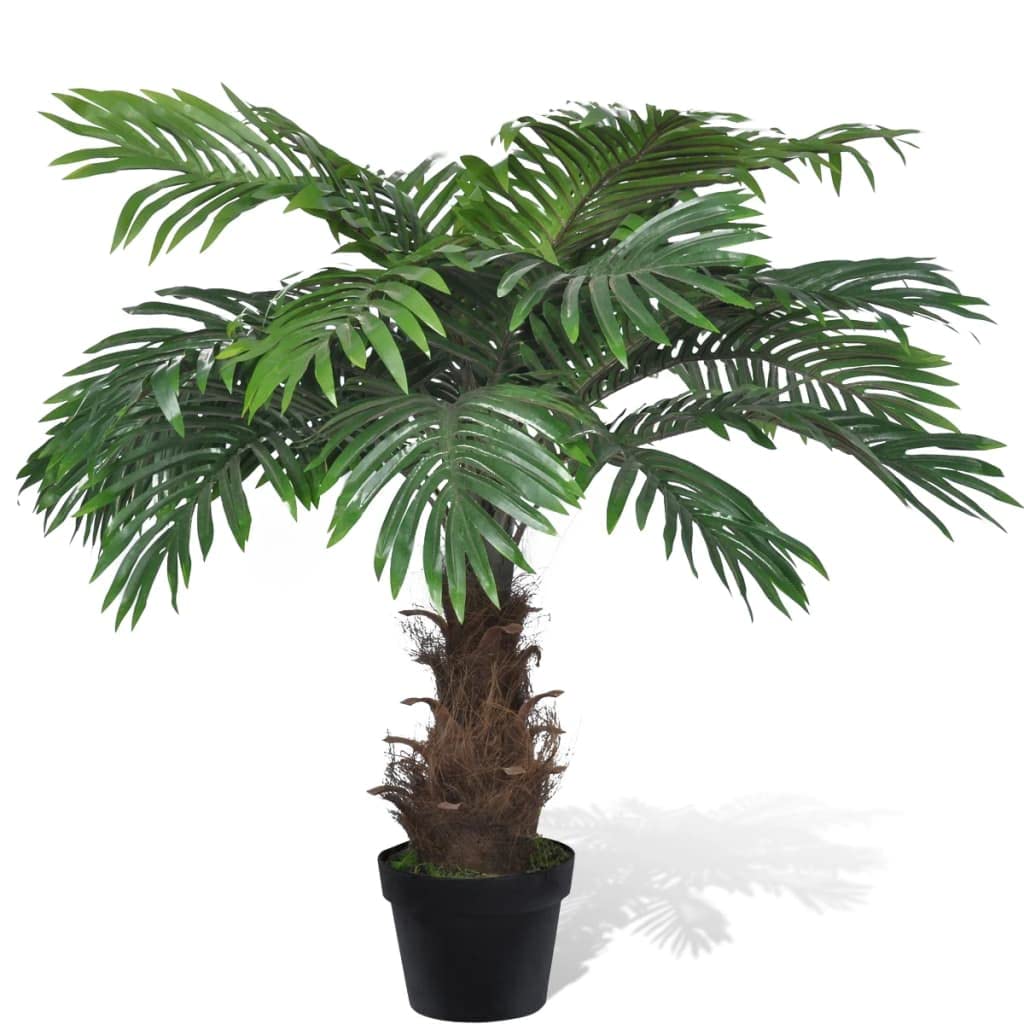 vidaXL Artificial Cycas Palm Tree with Pot - Lifelike Green Foliage, Bamboo Trunk, Low Maintenance Houseplant, 31&quot; Height, Compact Space-Saving Design