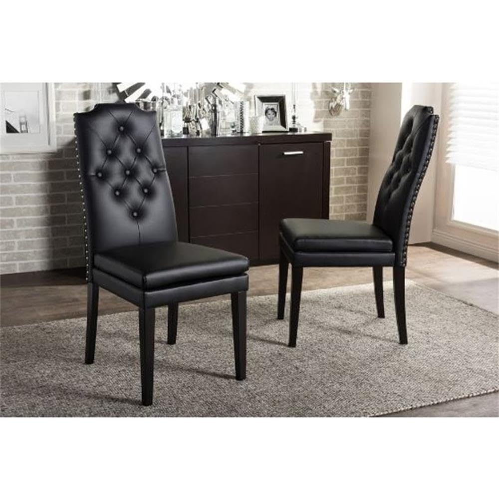 Baxton Studio Dylin Dining Chair and Dining Chair Black Faux Leather Button-Tufted Nail heads Trim Dining Chair