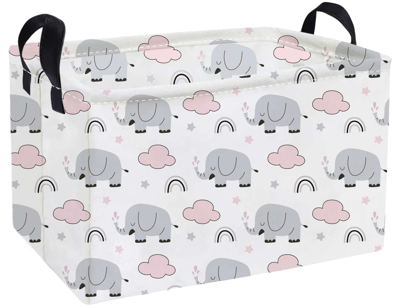 Essme Rectangular Kids Baskets,Elephant Storage Basket with Handles for Boys Room Decor, Toy Box,Cute Storage Bin(Rainbow elepha