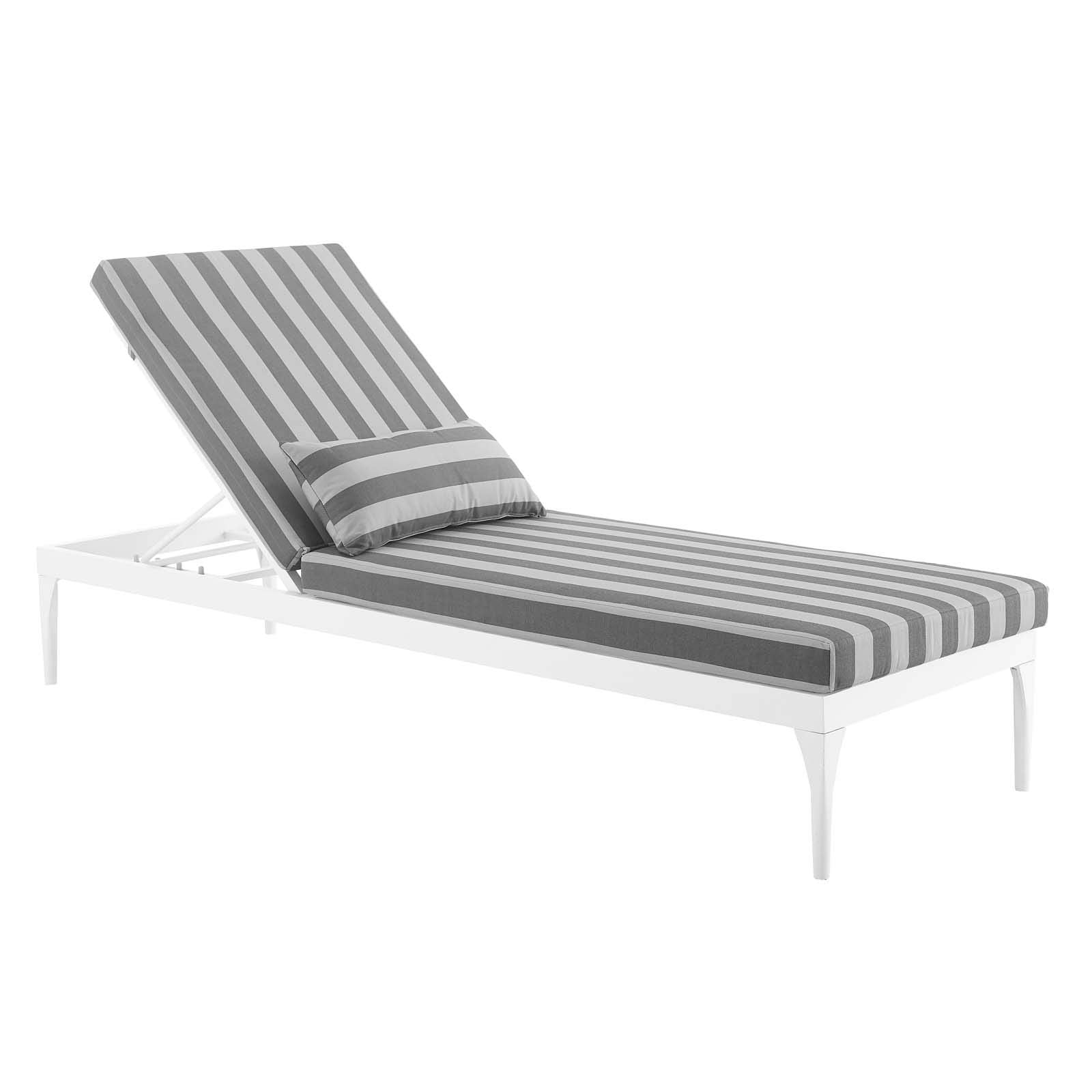 Modway Perspective Aluminum Outdoor Patio Chaise With Cushions, Lounge Chair, White Striped Gray