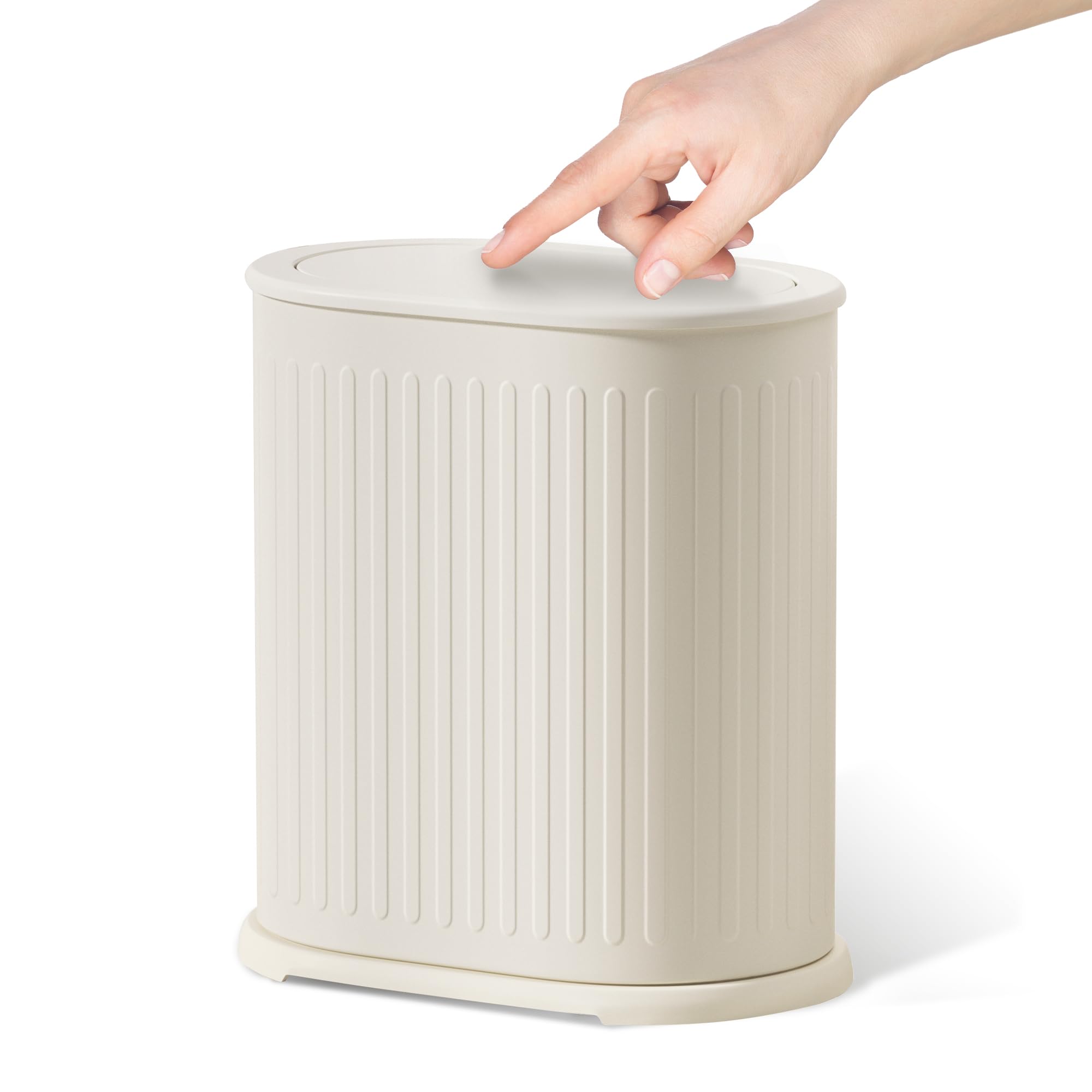 QINOFEN Stainless Steel Small Bathroom Trash Can with Pop up Lid 9L/2.4 Gallon Metal Waste Basket with Removable Liner Bucket,Sl