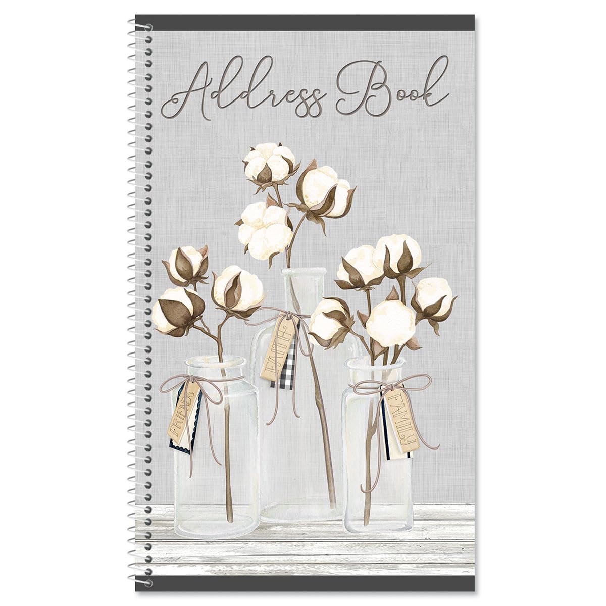 Current Farmhouse Bolls Address Book - 94 Pages; Small 5' X 8-1/2' Size For Purse Or Office, Spiral Bound Soft Cover Organizer