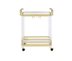 Steve Silver Furniture Aerin Server Cart, Acrylic and Tempered Glass, Gold Chrome Finish, w/Bottle and Stemware Storage, 3-Wine Bottle Storage, Dining Room, 17" D x 28" W x 35" H, Gold/Chrome