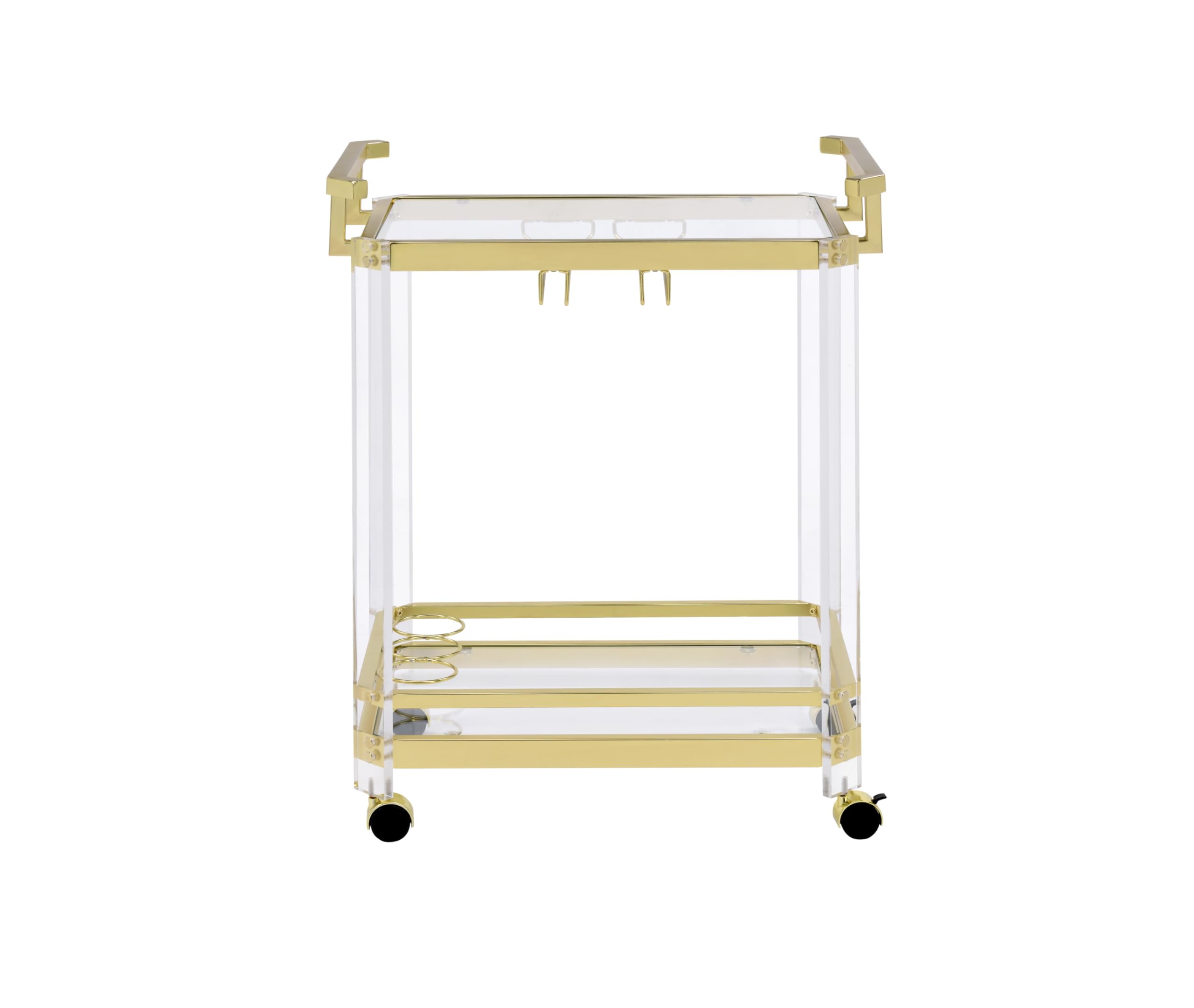 Steve Silver Furniture Aerin Server Cart, Acrylic and Tempered Glass, Gold Chrome Finish, w/Bottle and Stemware Storage, 3-Wine Bottle Storage, Dining Room, 17" D x 28" W x 35" H, Gold/Chrome