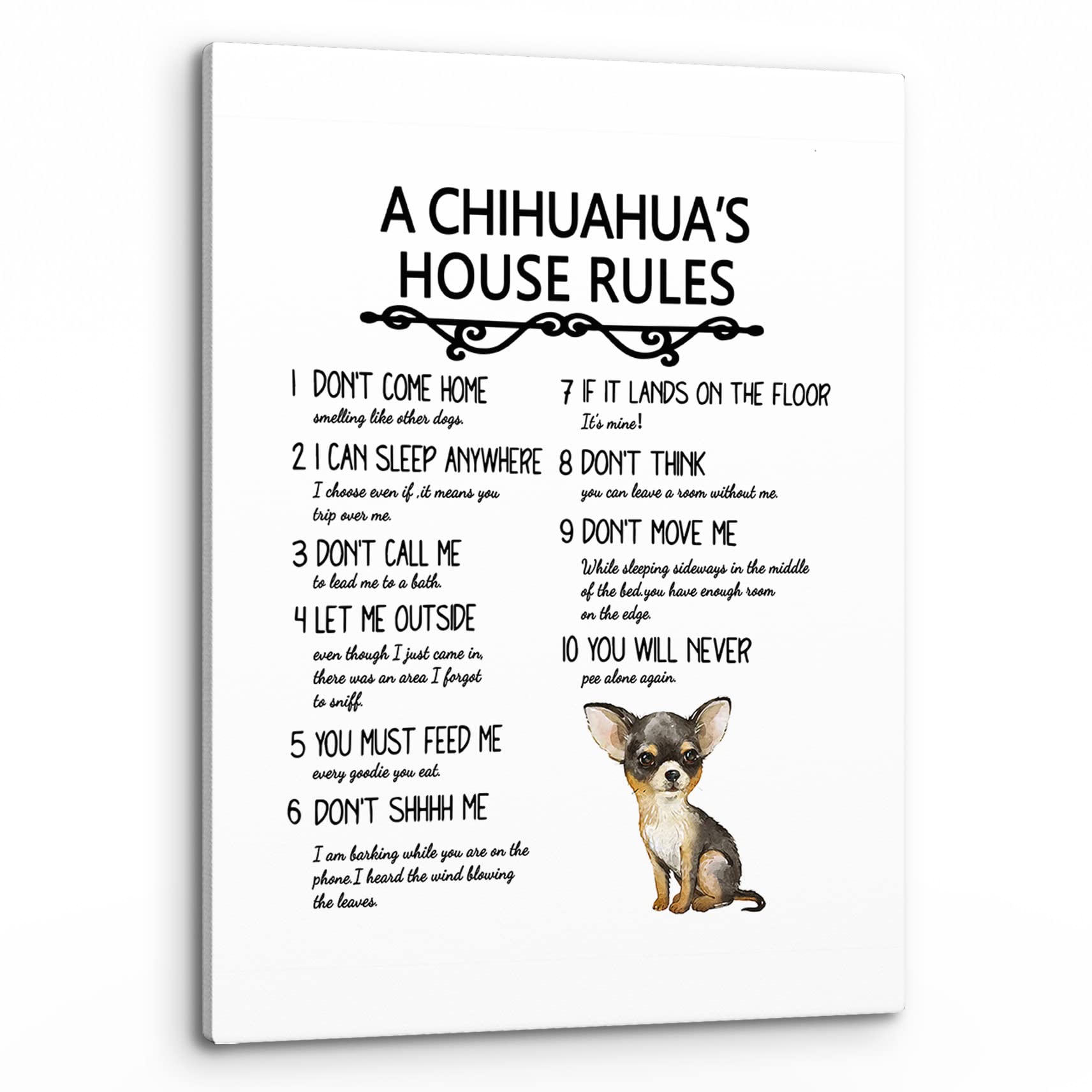 PHAMTE A Chihuahuas House Rules Wall Art, Funny Chihuahua Dog Quote Print Framed Canvas Painting Artwork Home Bedroom Living Roo