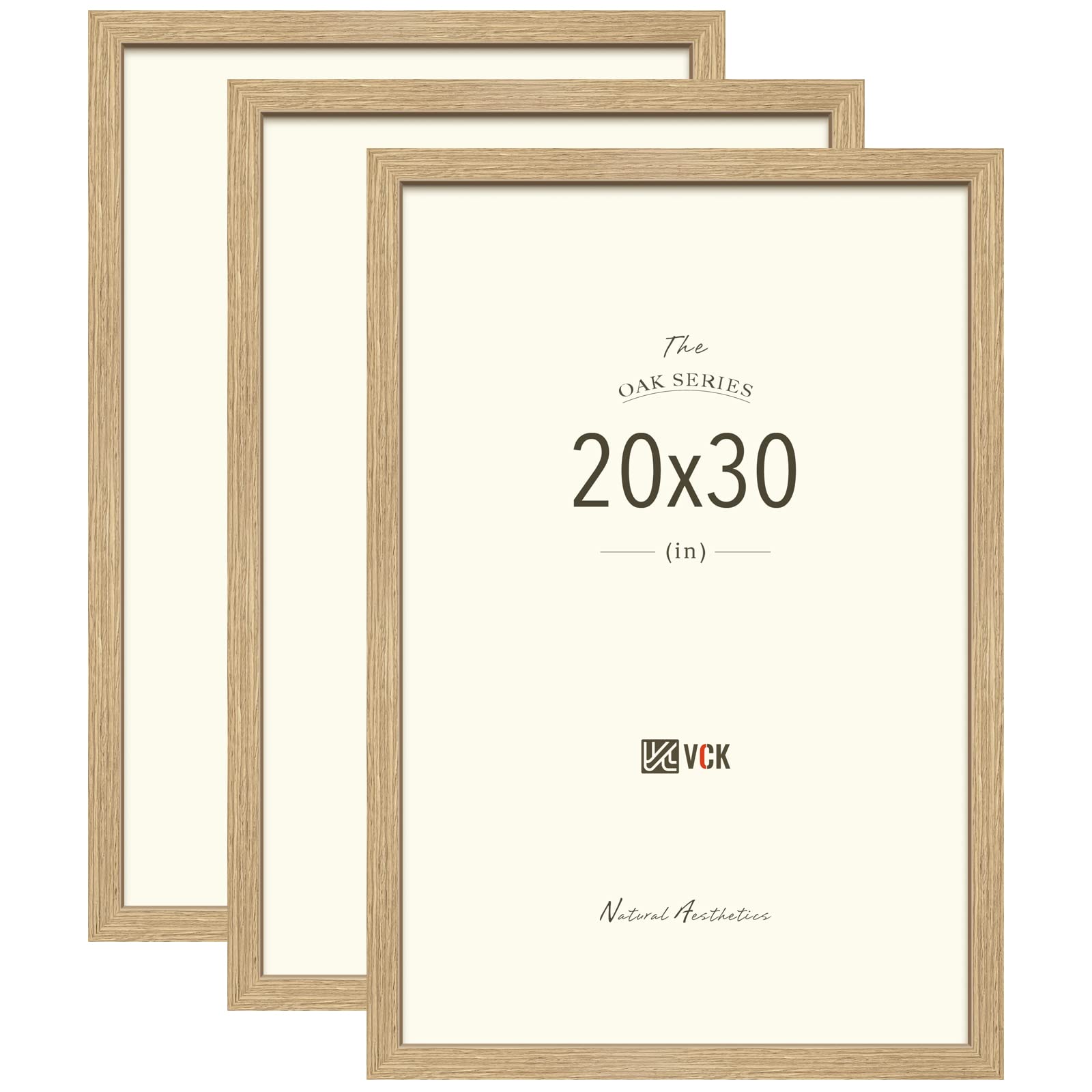 VCK 20x30 Oak Wood Frame for Poster & Picture, Natural Solid Wood Photo Frames Set of 3, Wall Gallery Frame