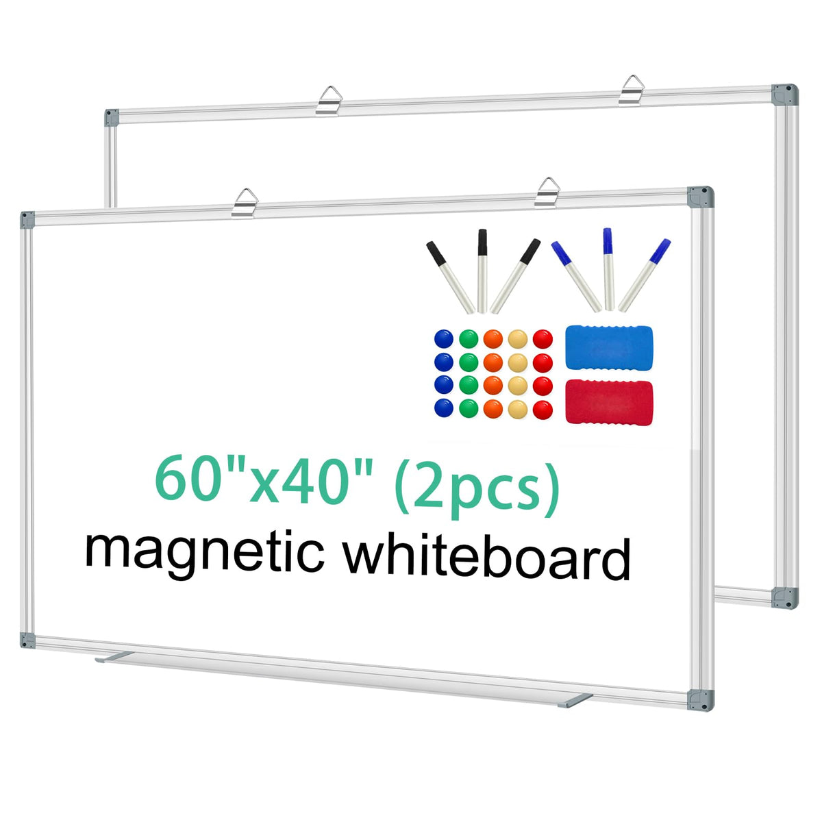H-Qprobd Whiteboard Dry Erase White Board For Wall 60X40 (2Pcs) Magnetic Boards For Office Classroom & Home, Large Wall White Bo