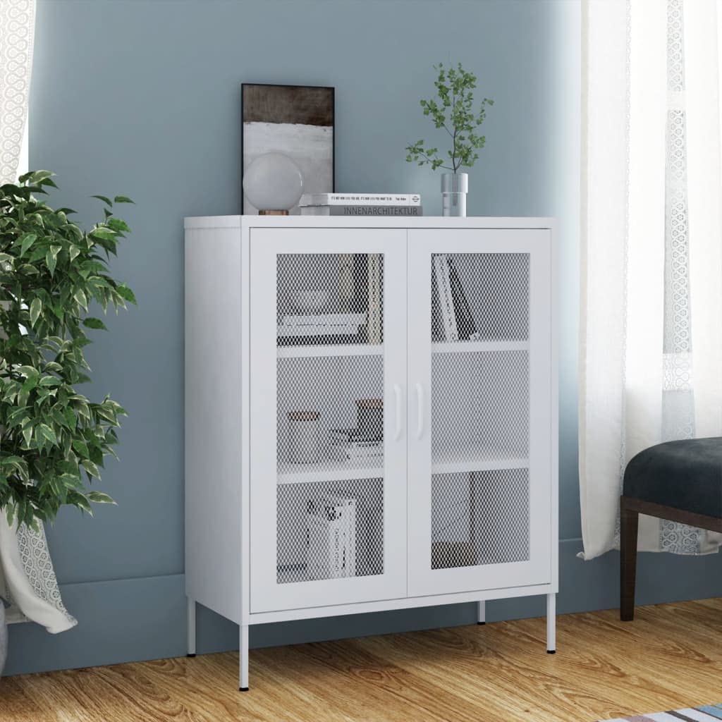 vidaXL Industrial Style Storage Cabinet - White Steel Material - Durable & Adjustable - Perfect for Home Decor with 31.5&quot;x13.8&quot;x40&quot; Dimensions