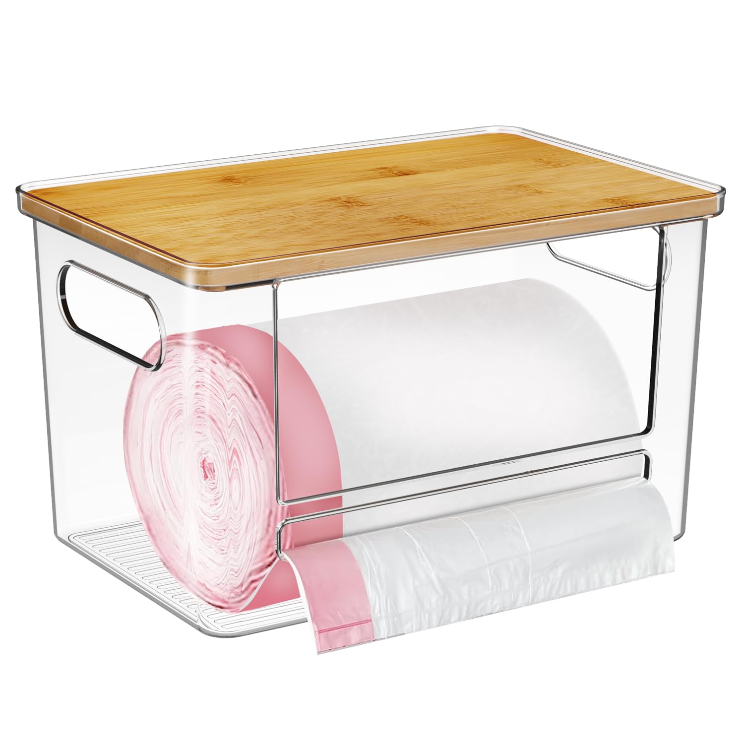 Ginnerella Trash Bag Holder, Acrylic Garbage Bag Dispenser With Bamboo Top, Extra Large Trash Bags Dispenser Under Sink For Kitc