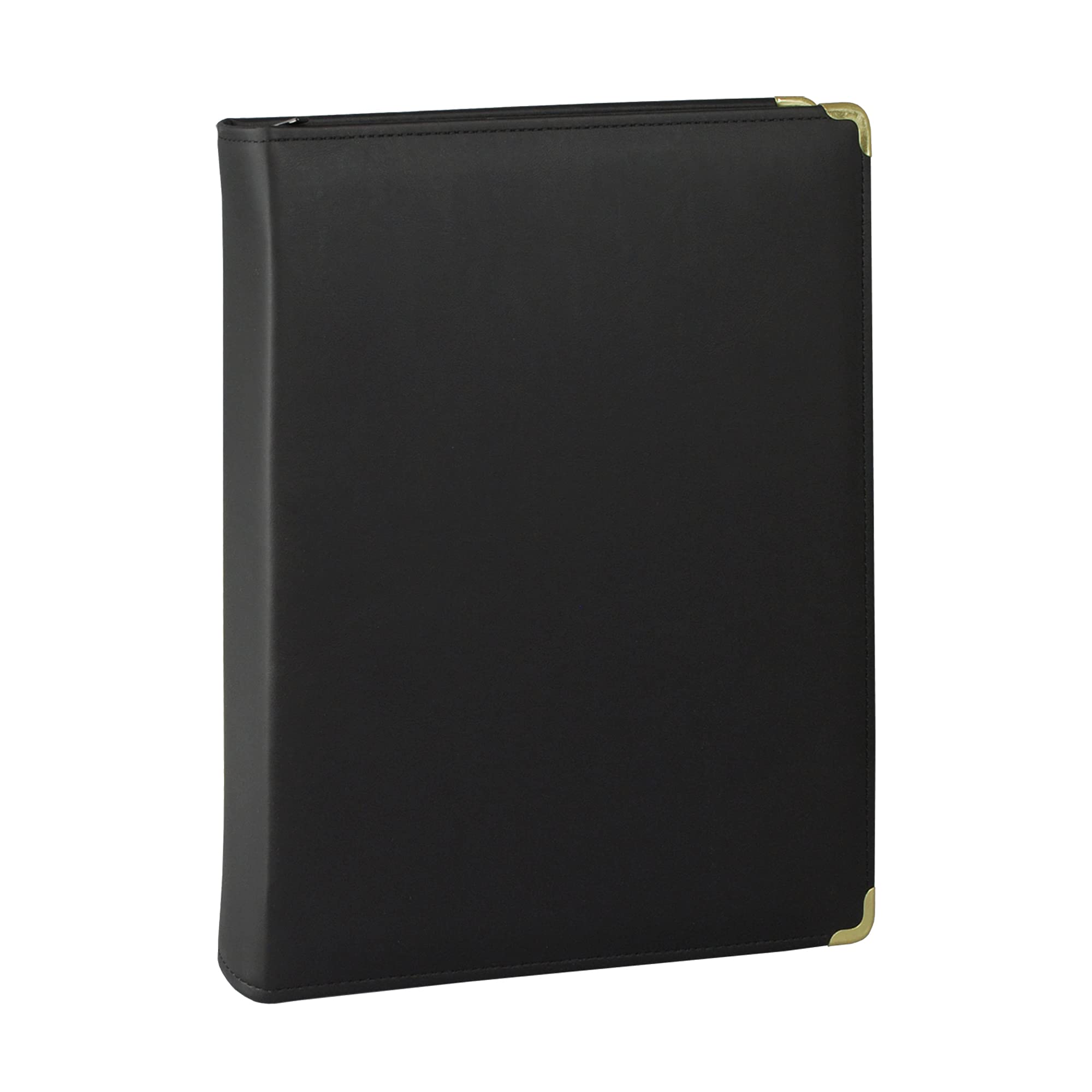 Samsill Classic Professional Binder, 3 Ring Binder With 1.5 Inch Brass Round Rings And Zipper Closure, Portfolio Binder, Brass C