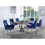 Acme Cambrie Velvet Upholstery Side Chair in Blue and Mirrored Silver (Set of 2)
