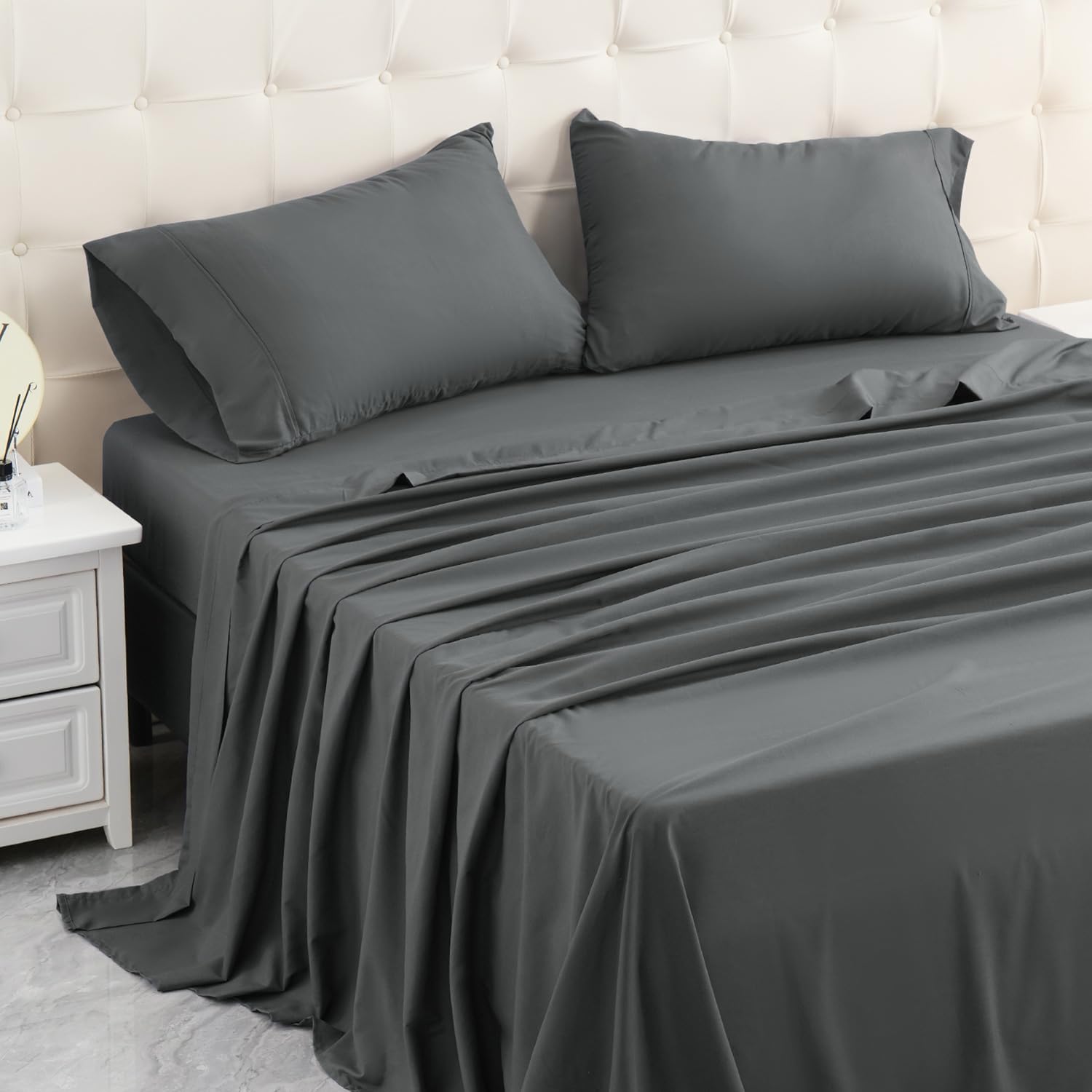 Micoral Twin Bed Sheets Set, Soft Breathable Bedding Sheet Set, Sheets Set With 16'' Deep Pocket Design (3 Pieces, Twin, Dark Gr