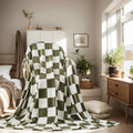 Checkered Throw Blanket, 50X60 Inches Travel Size Sage Green Microfiber Soft Cozy Fluffy Warm Hand Made Throw Blankets For Couch
