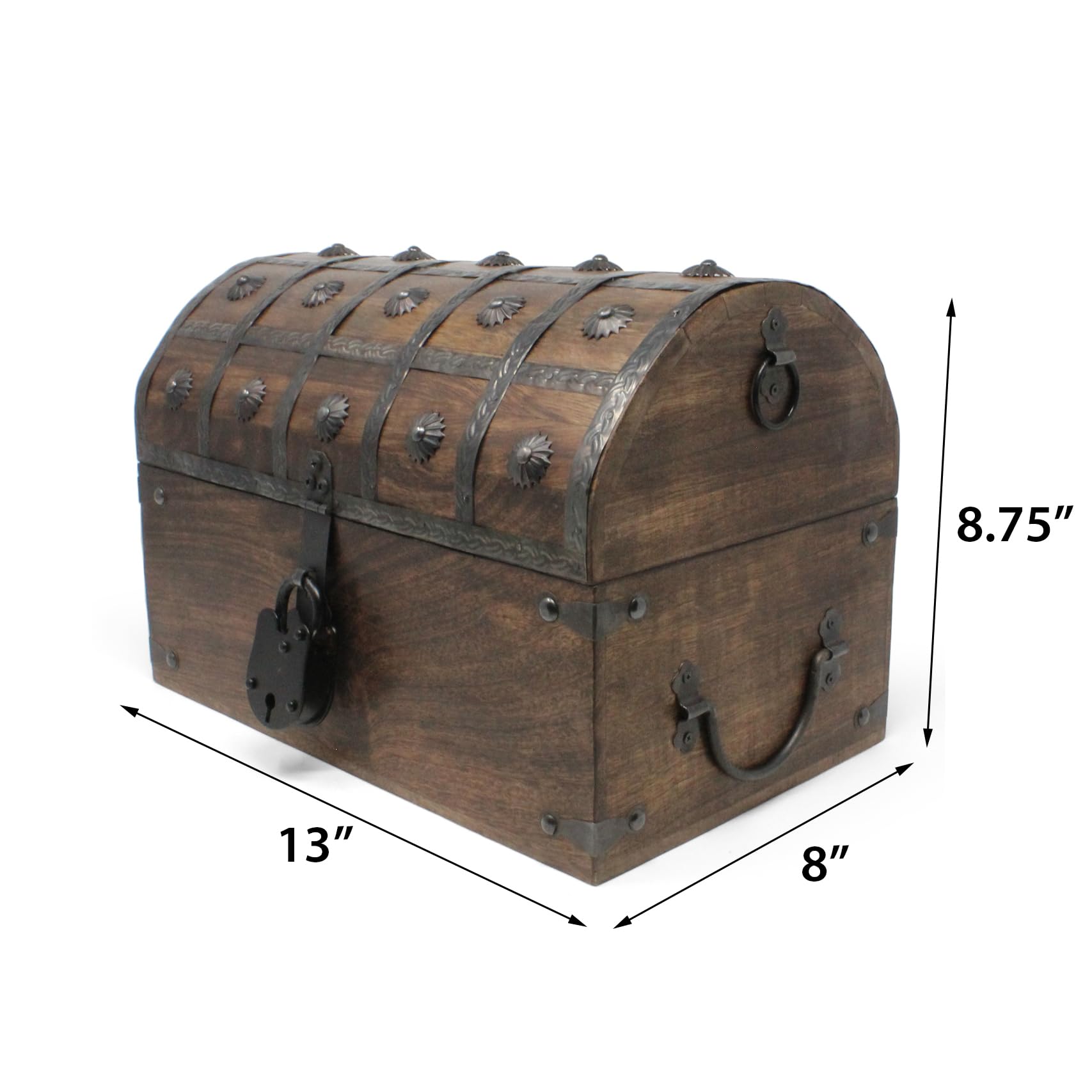 Nautical Cove Pirate Treasure Chest With Iron Lock And Skeleton Key - Wooden Storage And Decorative Box (Large 13 X 8 X 8.25)