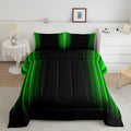 Feelyou Geometric Abstract Ombre Bedding Bed Set Men Adults Teens Green And Black Striped Comforter Set Kids Boys Girls Simple M