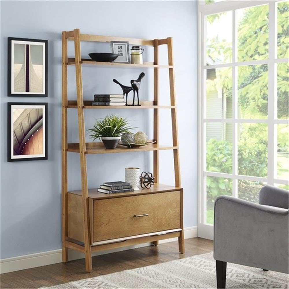 Crosley Furniture Landon Large Bookshelf Etagere, Bookcase Storage with Shelves and File Drawer, Acorn