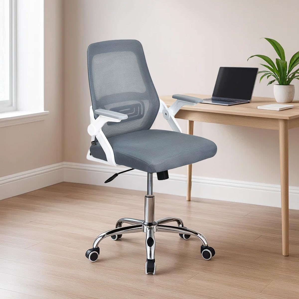 Nilkamal Vergo High Back Mesh Office Chair With Headrest | Adjustable Height And Swing Arms | Chair For Home, Desk, Study | Grey
