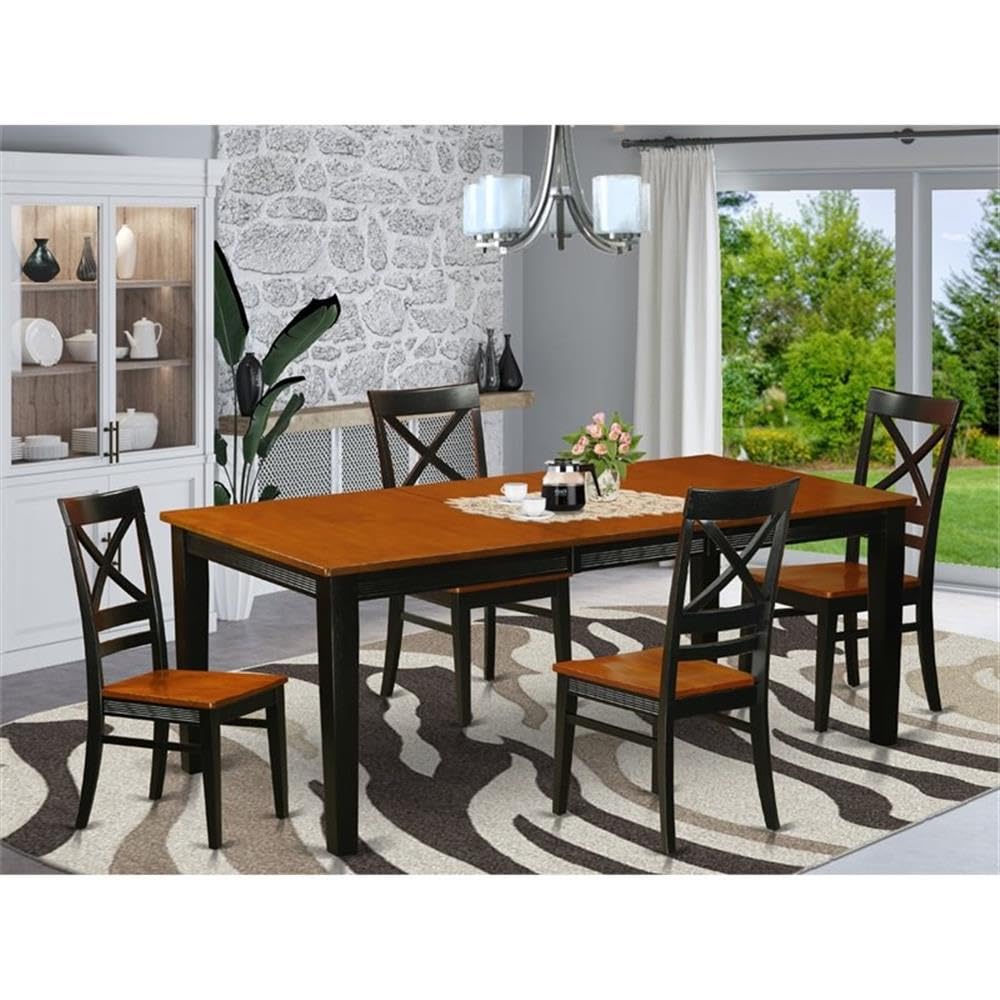 East West Furniture QUIN5-BLK-W 5 Piece Kitchen Table Set for 4 Includes a Rectangle Dining Table with Butterfly Leaf and 4 Dining Room Chairs, 40x78 Inch, Black & Cherry