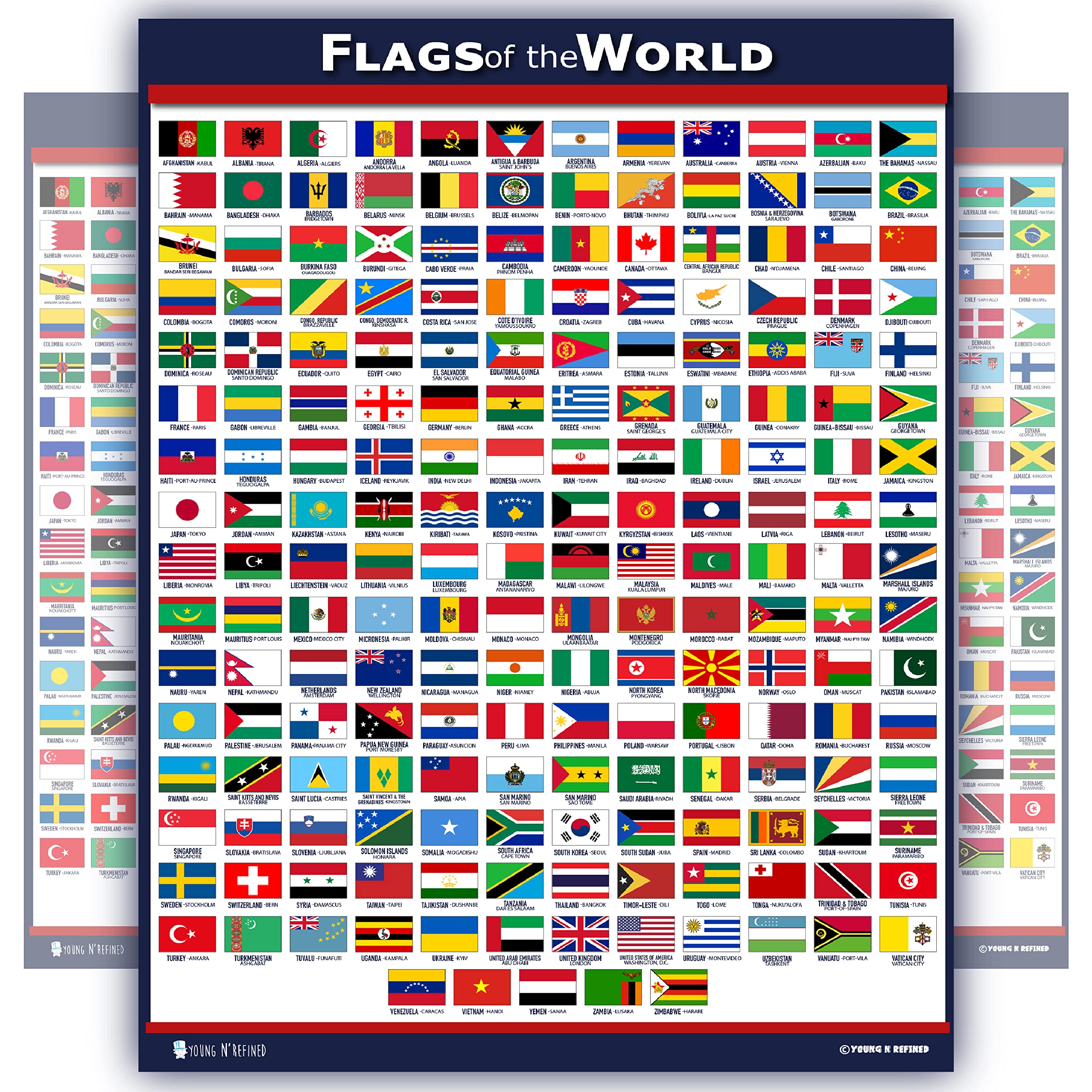 Young N Refined World Flags Educational Poster - Laminated, 15x20, Blue, Model edu_worldFlag_PL