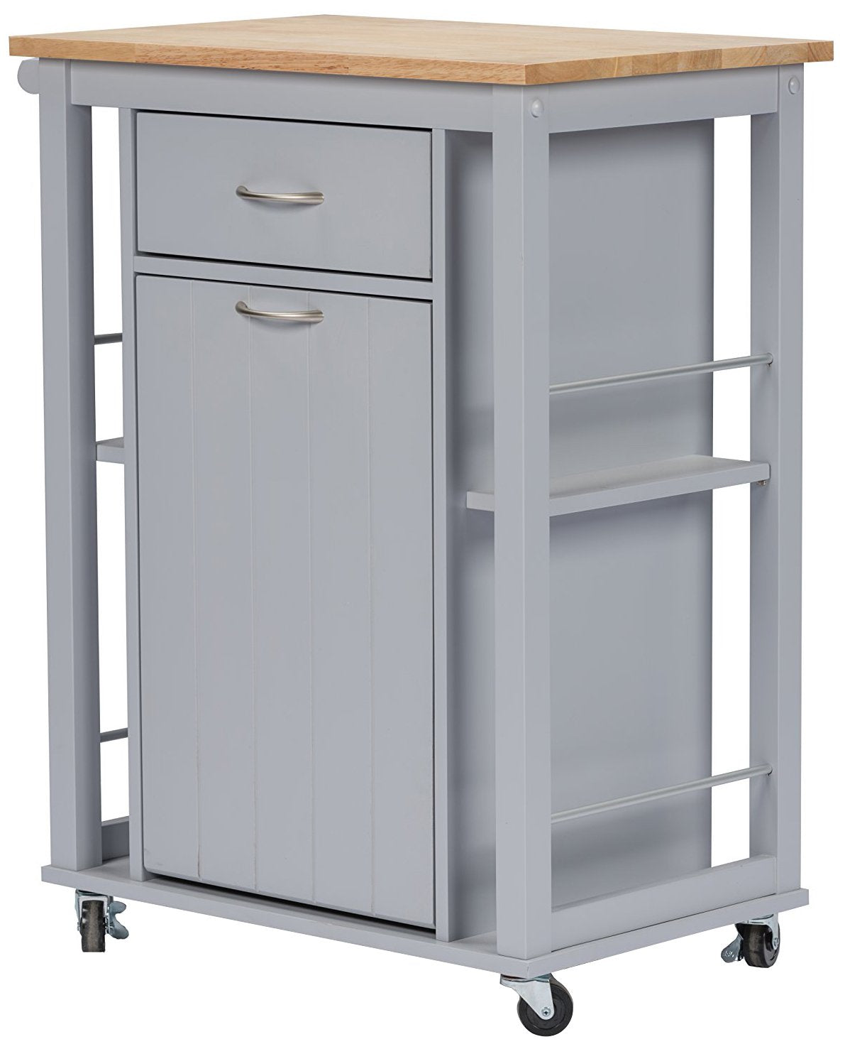 Baxton Studio Yonkers Contemporary Kitchen Cart With Wood Top, Light Grey